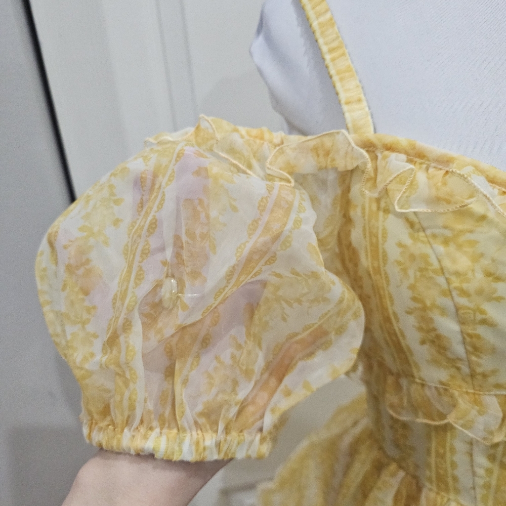 ~SOLD~Dolls Kill Sugar Thrillz SAMPLE Sense N' Sensibility Yellow Corset Dress S - Picture 14 of 14